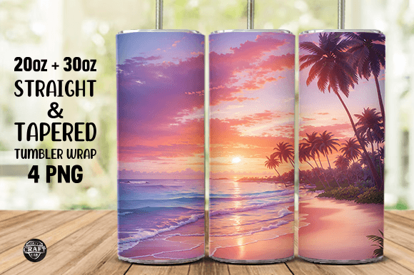 Beach with Palm Trees Tumbler Wrap 20oz Graphics