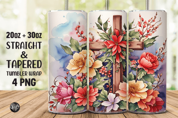 Christmas Cross Flowers Tumbler Wrap: Graphics for Festive Tumbler Wraps