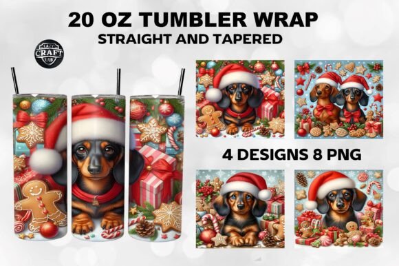 Christmas Dachshund Tumbler Wrap 20oz Graphics