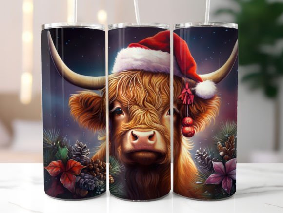 Christmas Highland Cow Tumbler Wrap: Graphics & Tumbler Wraps