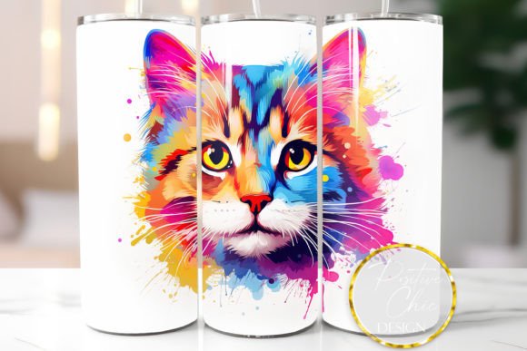 Colorful Cat Tumbler Wrap: Graphics & Illustrations