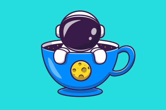 Cute Astronaut in Cup Cartoon Graphics & Illustrations
