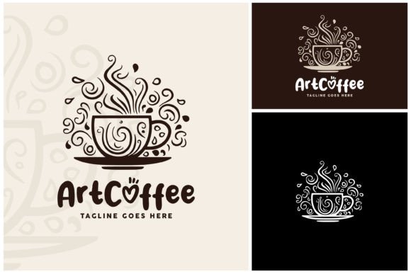 Floral Coffee Cup Doodle Art Cafe Logo: Graphics & Logos