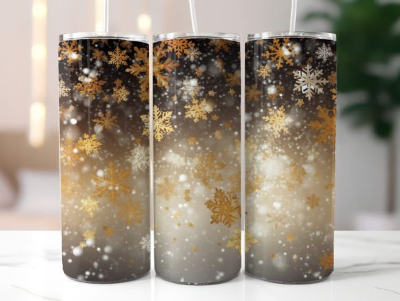 Gold Christmas Snowflakes Tumbler Wrap: Graphics for Festive Tumbler Wraps