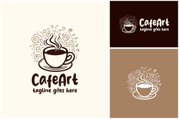 Hot Coffee Cup Floral Doodle Cafe Logo: Graphics & Logos
