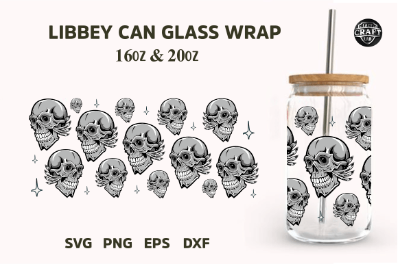Libbey Can Glass Wrap Skull Head SVG: Graphics for Bold Tumbler Wraps
