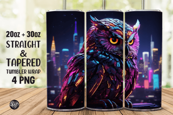 Neon Owl Sublimation Tumbler Wrap 20oz Graphics