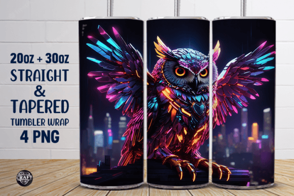 Neon Owl Tumbler Wrap 20oz Sublimation Graphics