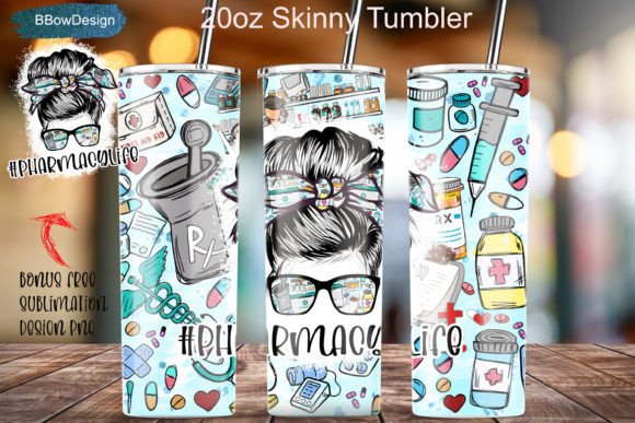 Pharmacy Life 20oz Skinny Tumbler PNG: Graphics for Tumbler Wraps