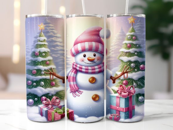 Pink Christmas Snowman Tumbler Wrap Graphics