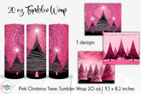 Pink Christmas Trees Skinny Tumbler Wrap Graphics
