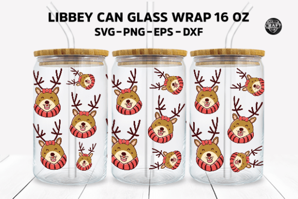Reindeer Christmas Libbey Can Glass SVG: Graphics for Tumbler Wraps