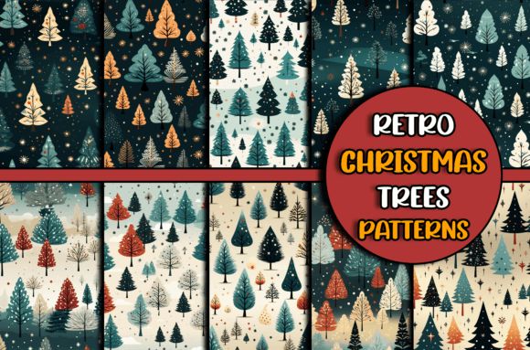 Retro Christmas Trees Pattern Bundle SVG: Graphics & Patterns