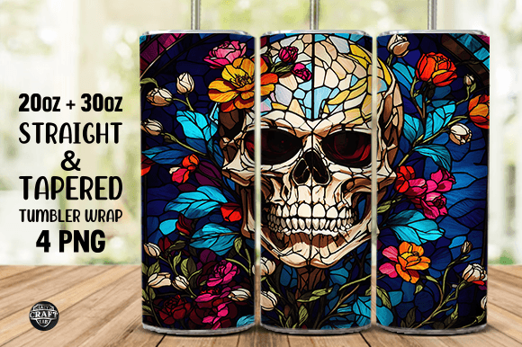 Skull Flower Stained Glass Tumbler PNG Graphics
