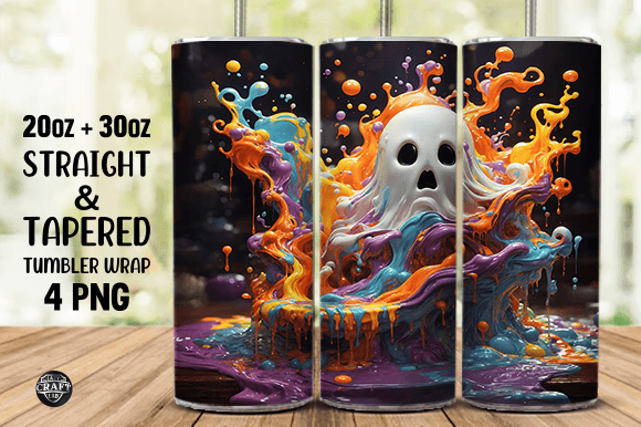 Splash Art Ghost Tumbler Wrap 20oz PNG Graphics