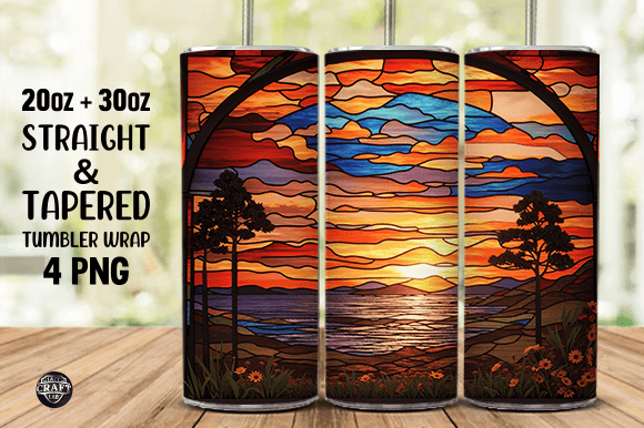 Sunset Stained Glass Graphics for Tumbler Wraps