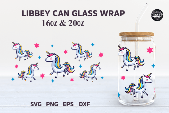 Unicorn Libbey Can Glass SVG Full Wrap: Graphics for Tumbler Wraps