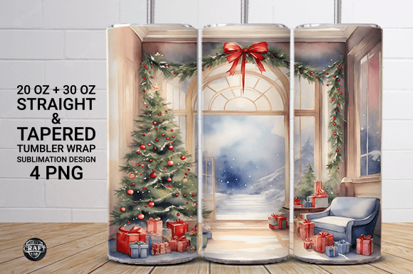 Watercolor Christmas Tumbler Wrap PNG: Graphics for Tumbler Wraps