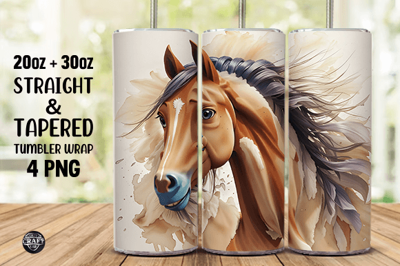 Watercolor Horse Tumbler Wrap 20oz PNG: Graphics for Expressive Tumbler Wraps