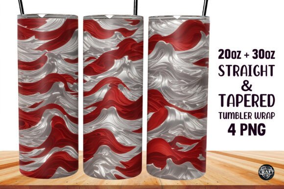 Wave Red Silver Skinny Tumbler Wrap Graphics